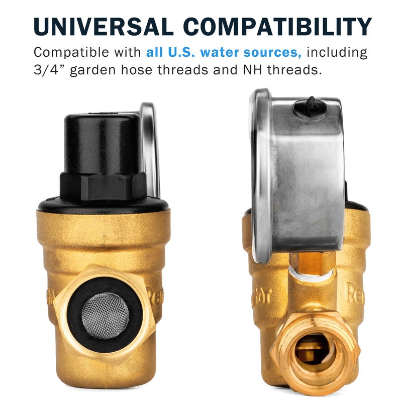Renator RV Water Pressure Regulator for RV Camper. Brass Lead-free Adjustable Water Pressure Regulator with Gauge for Camper Travel Trailer, Reducer Valve W Filter. M11-0660R. - Image 5